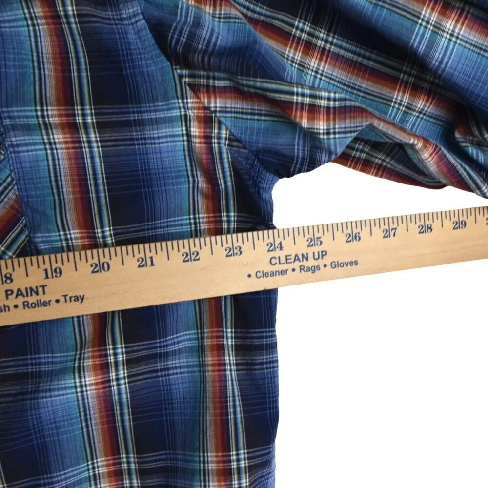 Wrangler Men's Vintage Southwestern Color Plaid Pearl Snaps Shirt Fits L/XL - Picture 3 of 8